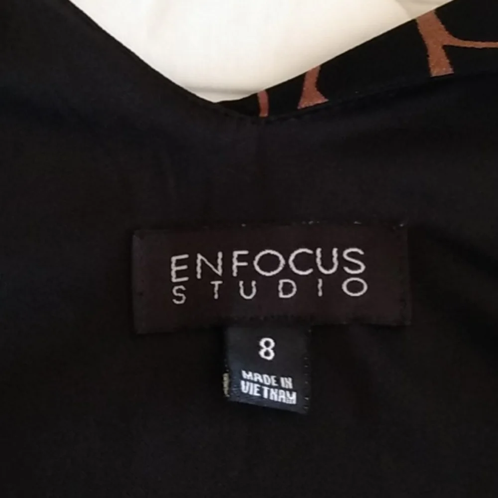 Enfocus Studio Midi Dress –‎ Black/Brown Animal Print – V-Neck – 8